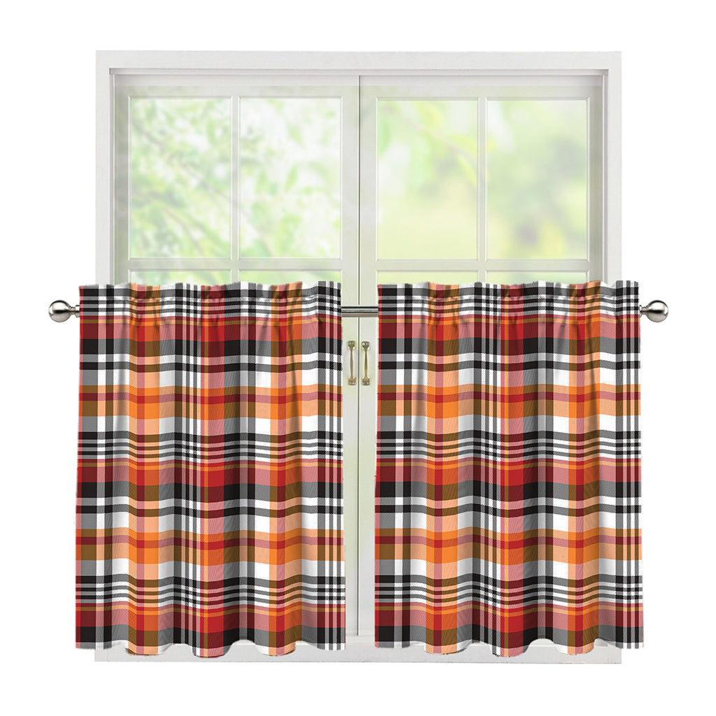 Orange And Black Madras Plaid Print Tier Curtains