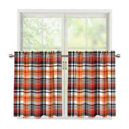 Orange And Black Madras Plaid Print Tier Curtains