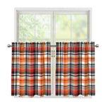 Orange And Black Madras Plaid Print Tier Curtains