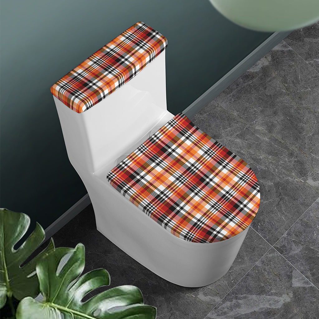 Orange And Black Madras Plaid Print Toilet Lid And Tank Cover Set