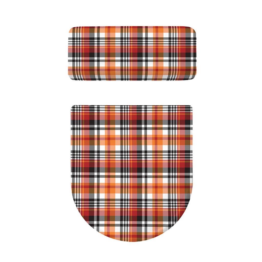 Orange And Black Madras Plaid Print Toilet Lid And Tank Cover Set