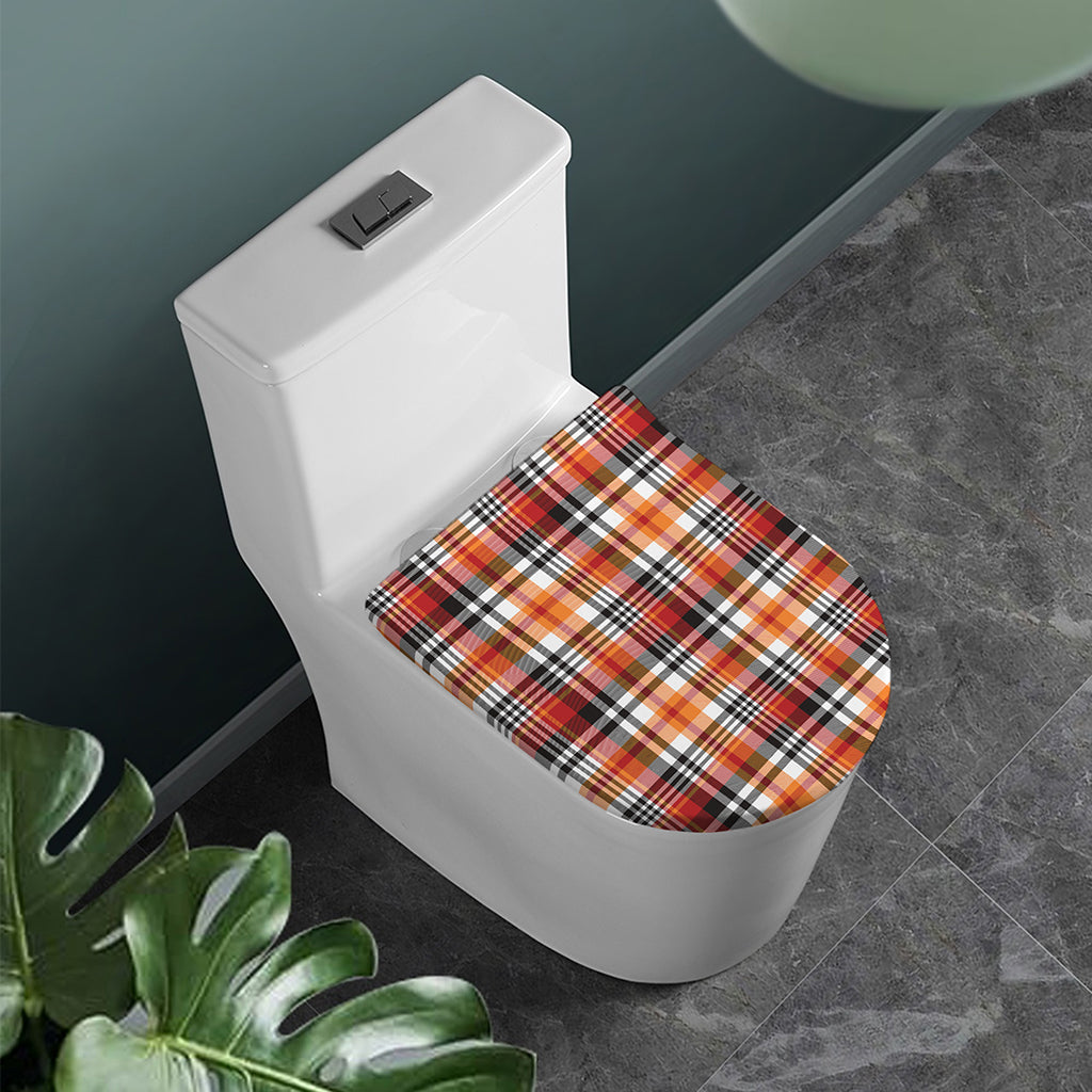 Orange And Black Madras Plaid Print Toilet Lid Cover