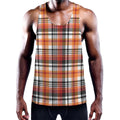 Orange And Black Madras Plaid Print Men's Workout Tank Top