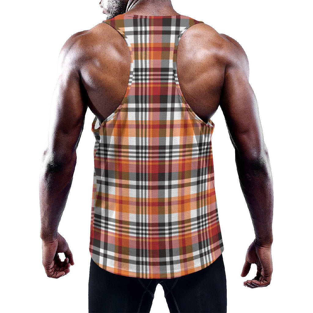 Orange And Black Madras Plaid Print Training Tank Top