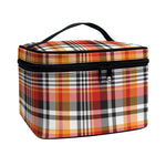 Orange And Black Madras Plaid Print Travel Makeup Bag