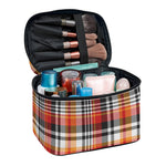 Orange And Black Madras Plaid Print Travel Makeup Bag