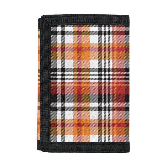 Orange And Black Madras Plaid Print Trifold Wallet