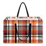 Orange And Black Madras Plaid Print Utility Tote Bag