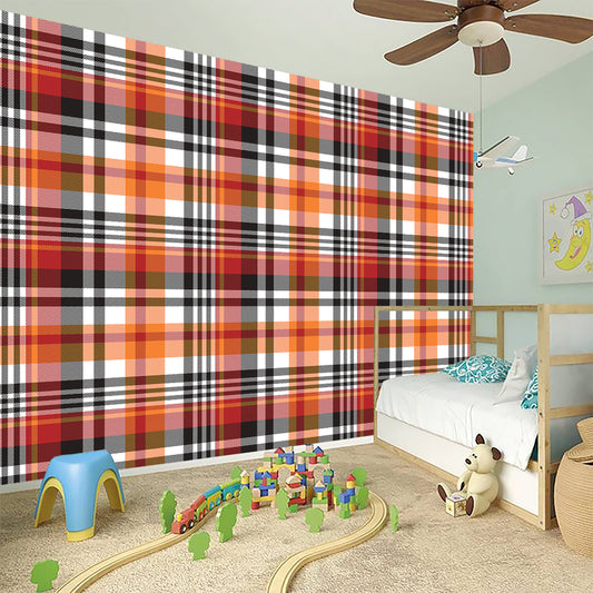Orange And Black Madras Plaid Print Wall Sticker