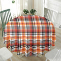 Orange And Black Madras Plaid Print Waterproof Round Tablecloth