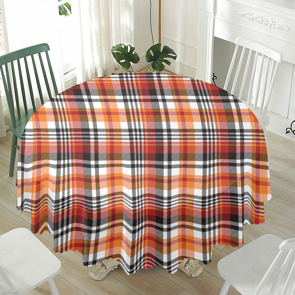Orange And Black Madras Plaid Print Waterproof Round Tablecloth