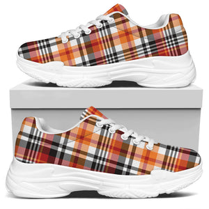 Orange And Black Madras Plaid Print White Chunky Shoes