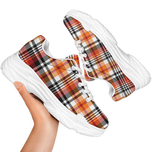 Orange And Black Madras Plaid Print White Chunky Shoes