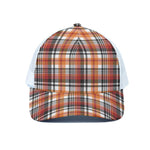 Orange And Black Madras Plaid Print White Mesh Trucker Cap
