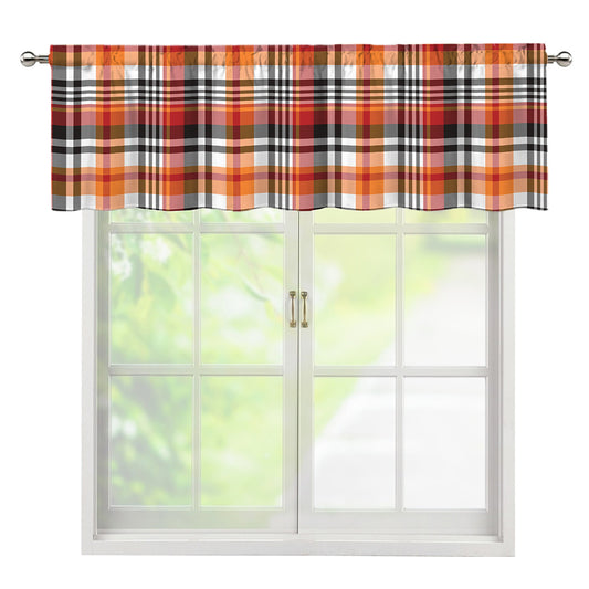 Orange And Black Madras Plaid Print Window Valance