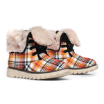 Orange And Black Madras Plaid Print Winter Boots