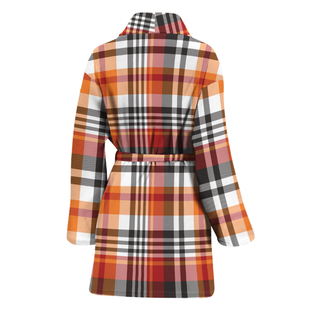 Orange And Black Madras Plaid Print Women's Bathrobe