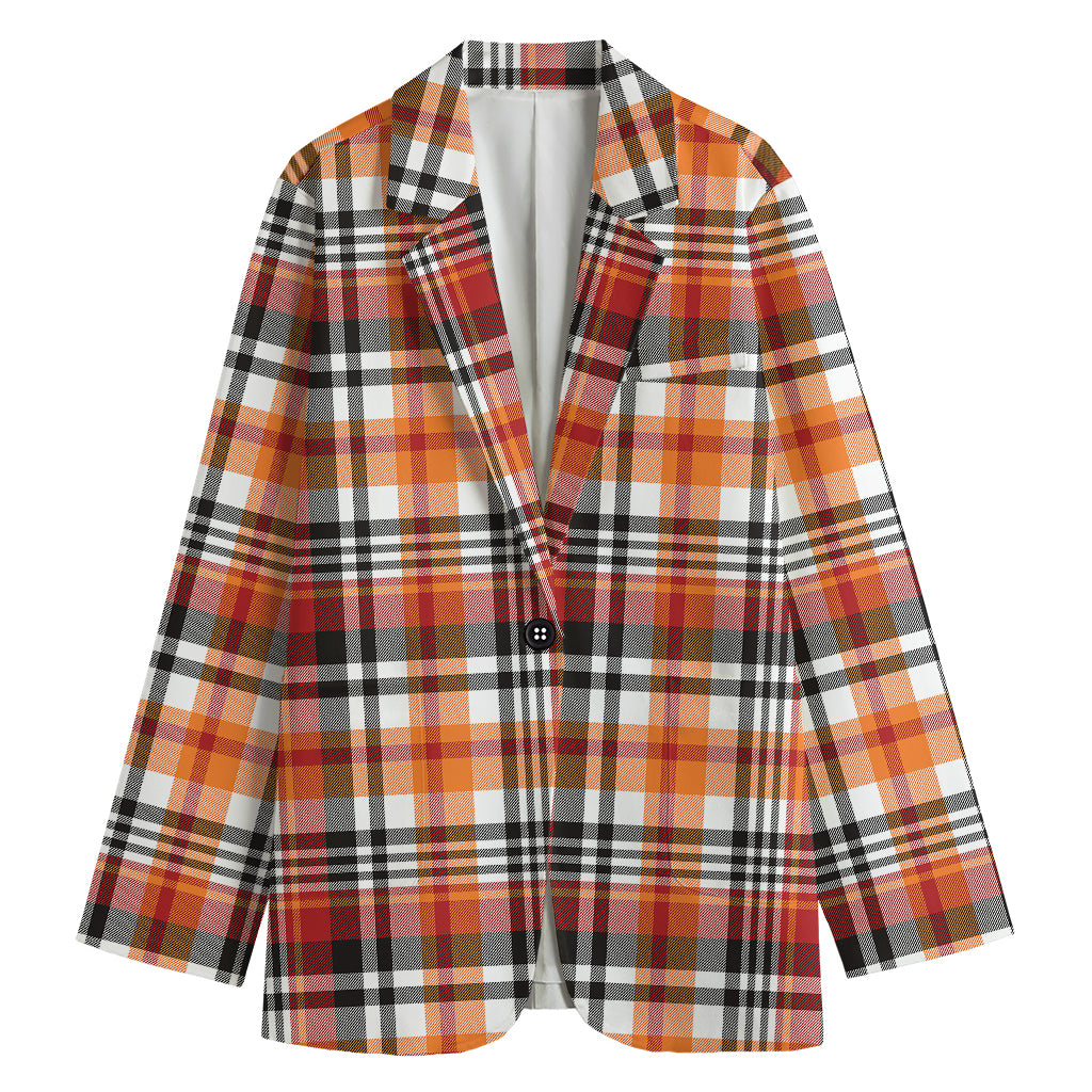 Orange And Black Madras Plaid Print Women's Blazer