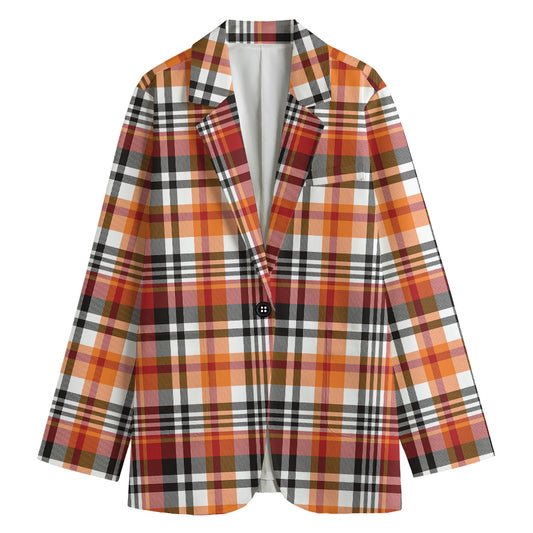 Orange And Black Madras Plaid Print Women's Blazer