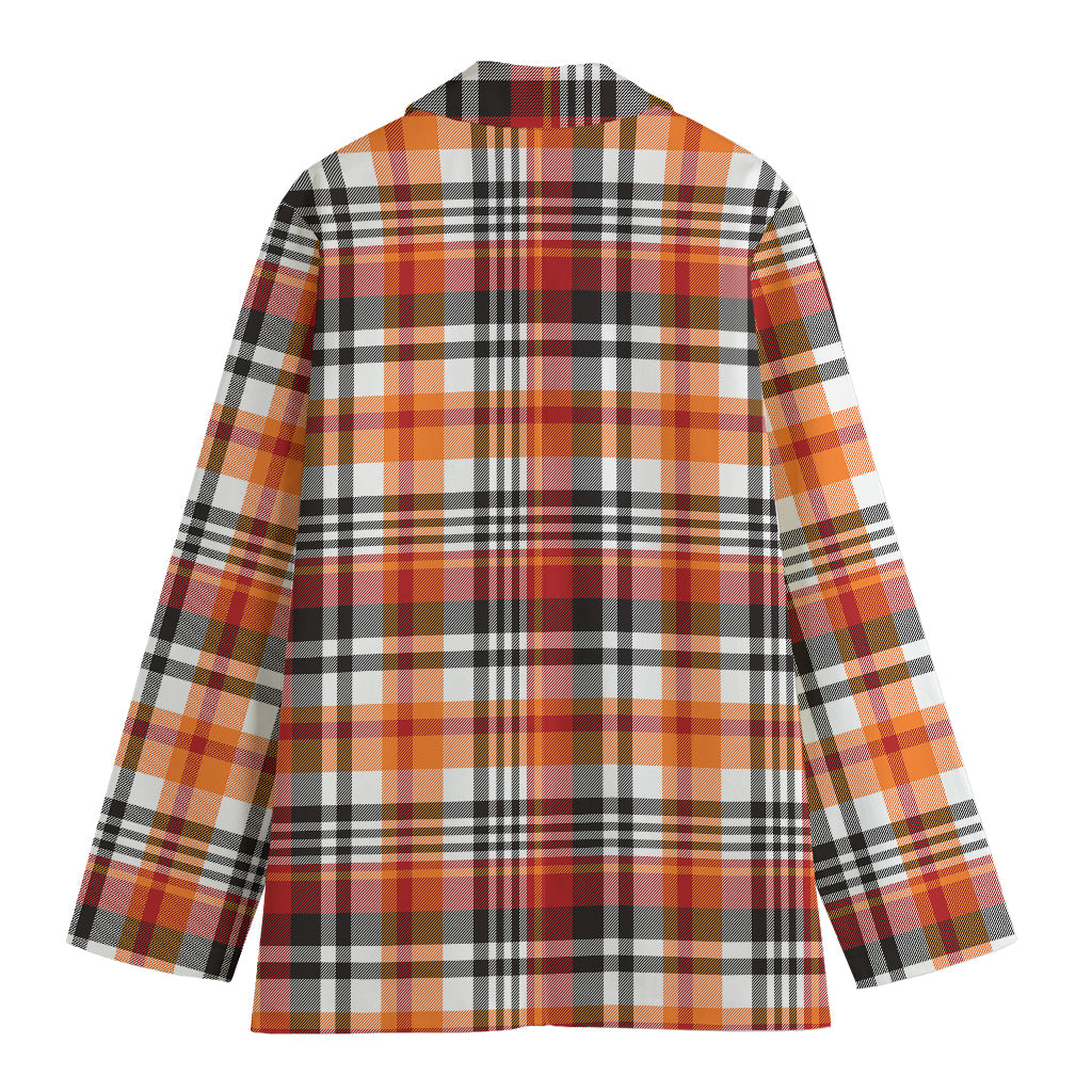 Orange And Black Madras Plaid Print Women's Blazer