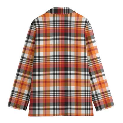Orange And Black Madras Plaid Print Women's Blazer