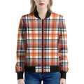 Orange And Black Madras Plaid Print Women's Bomber Jacket