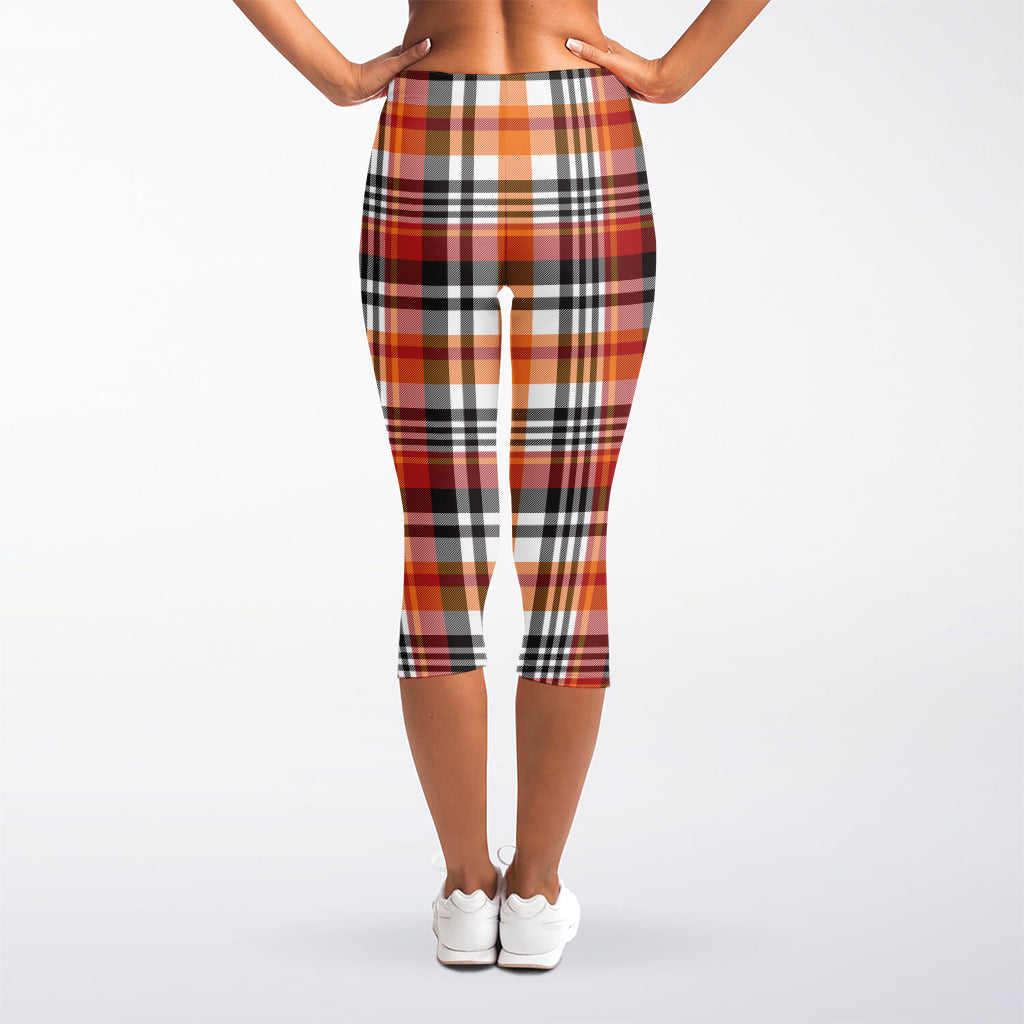 Orange And Black Madras Plaid Print Women's Capri Leggings