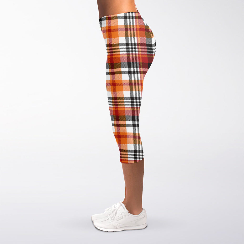 Orange And Black Madras Plaid Print Women's Capri Leggings