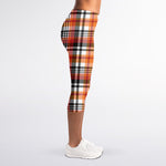 Orange And Black Madras Plaid Print Women's Capri Leggings