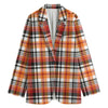 Orange And Black Madras Plaid Print Women's Cotton Blazer