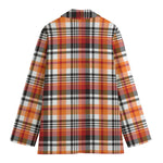 Orange And Black Madras Plaid Print Women's Cotton Blazer