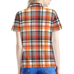 Orange And Black Madras Plaid Print Women's Polo Shirt