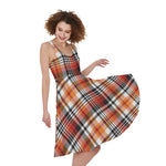 Orange And Black Madras Plaid Print Women's Sleeveless Dress