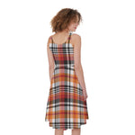 Orange And Black Madras Plaid Print Women's Sleeveless Dress