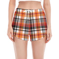 Orange And Black Madras Plaid Print Women's Split Running Shorts