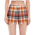 Orange And Black Madras Plaid Print Women's Split Running Shorts