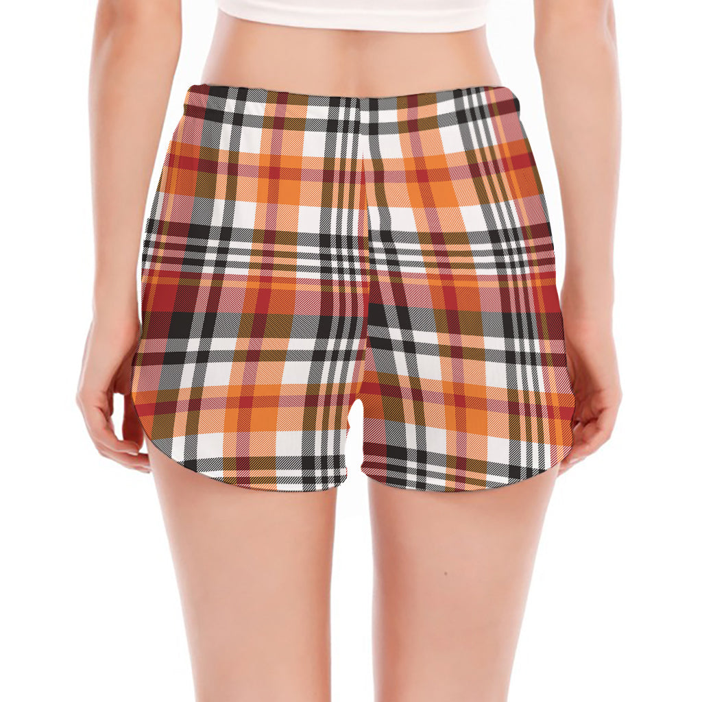 Orange And Black Madras Plaid Print Women's Split Running Shorts