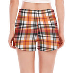 Orange And Black Madras Plaid Print Women's Split Running Shorts