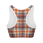 Orange And Black Madras Plaid Print Women's Sports Bra