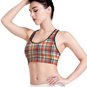 Orange And Black Madras Plaid Print Women's Sports Bra