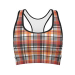 Orange And Black Madras Plaid Print Women's Sports Bra