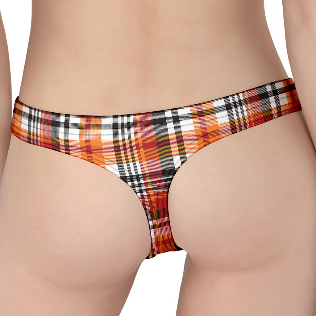 Orange And Black Madras Plaid Print Women's Thong