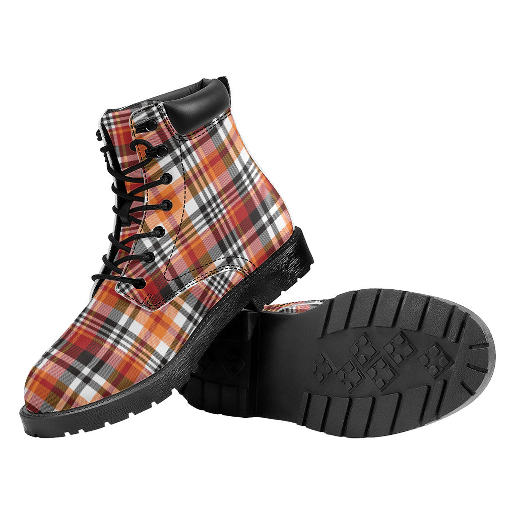 Orange And Black Madras Plaid Print Work Boots