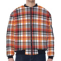 Orange And Black Madras Plaid Print Zip Sleeve Bomber Jacket