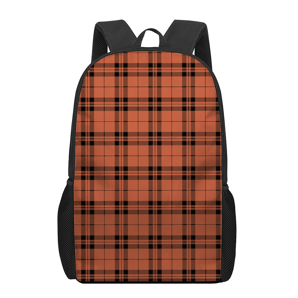 Orange And Black Tartan Pattern Print 17 Inch Backpack