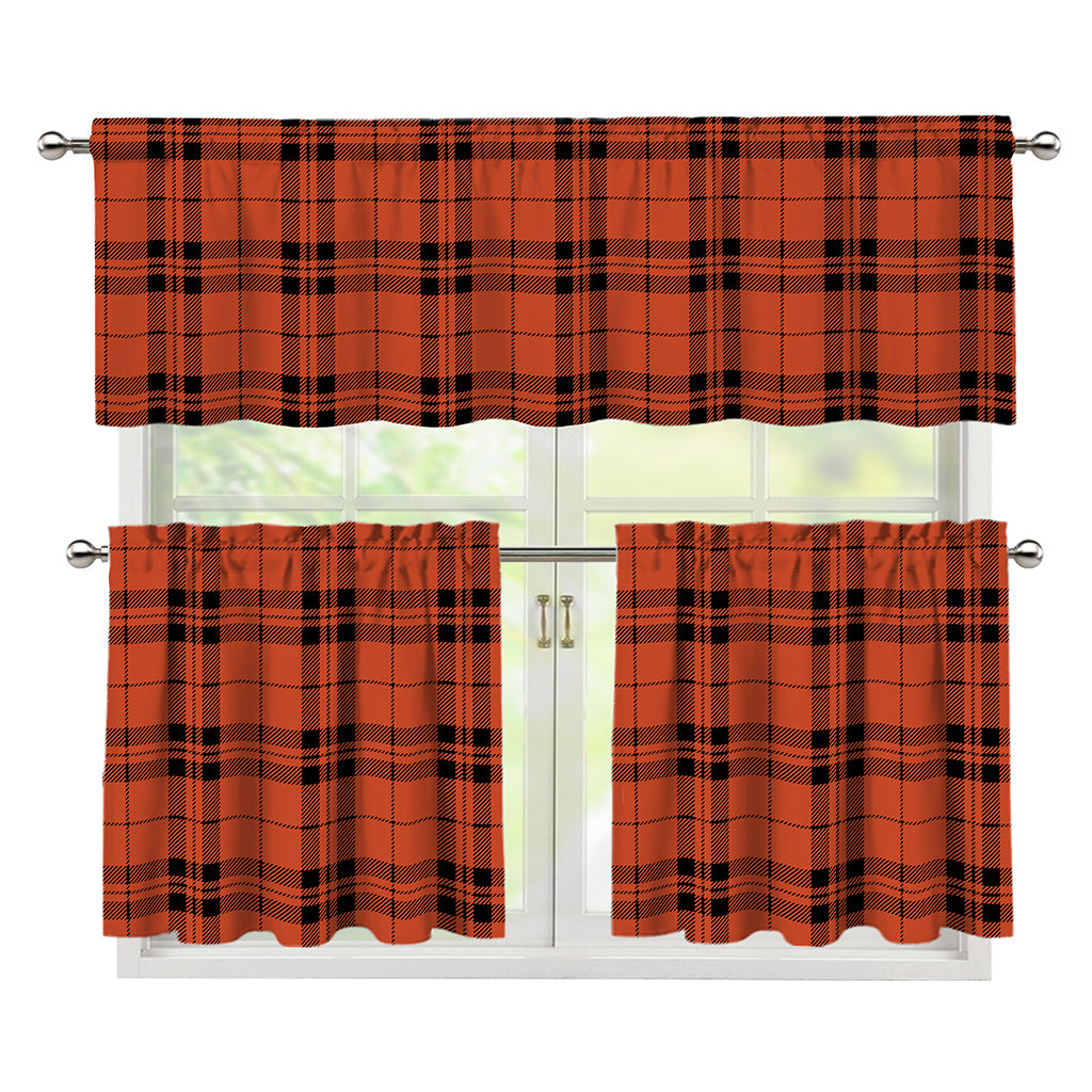 Orange And Black Tartan Pattern Print 3 Piece Kitchen Curtains