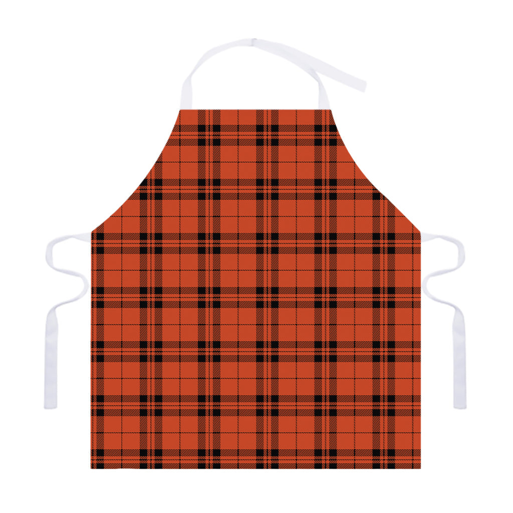 Orange And Black Tartan Pattern Print Adjustable Apron