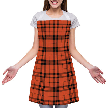 Orange And Black Tartan Pattern Print Adjustable Apron
