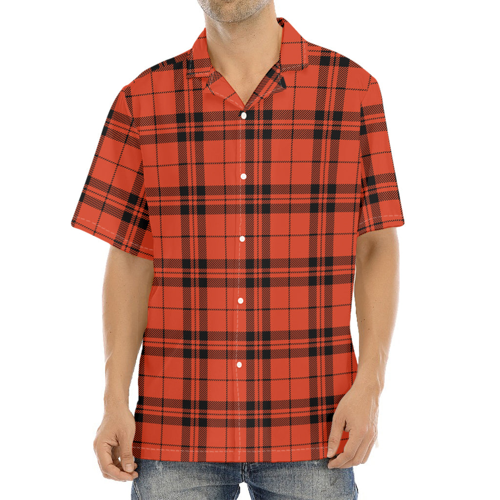 Orange And Black Tartan Pattern Print Aloha Shirt