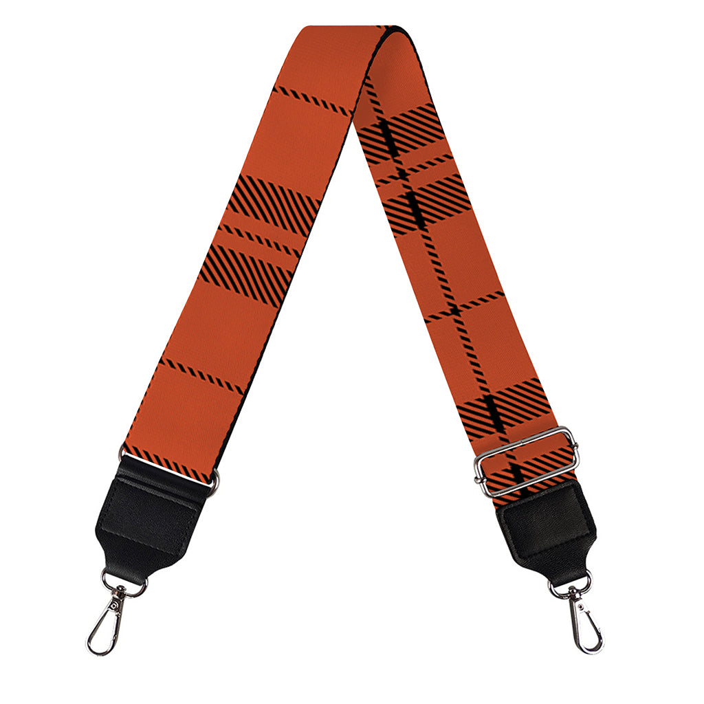 Orange And Black Tartan Pattern Print Bag Strap